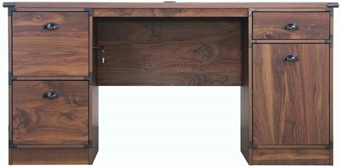 Pemberly Row Executive Desk 61.4 W x 23.7 D x 29.6 H Engineered Wood Dark Walnut Finish 2 Locking File Drawers Accessory Drawer Cabinet Storage Durable Laminate Home Office or Workspace