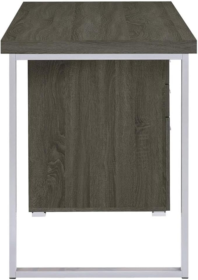 Pemberly Row 3-Drawer Office Desk Weathered Gray Wood and Silver Metal 47.25 W x 23.5 D x 30 H File Cabinet Contemporary Design Sleek Workspace for Home Office or Study Room