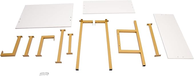 Wall Mounted Desk Computer Writing Table Wall Mount Ladder Small Computer Desktop 3Tier Computer Desk Storage Desk Cabinet with Power Strip for Home Office Student Dormitories (Gold White)