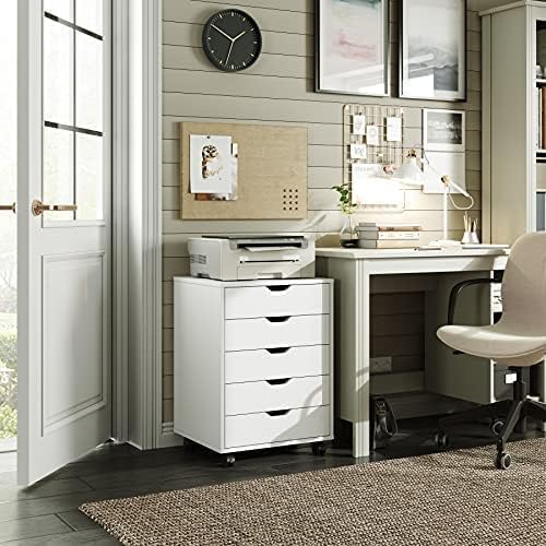 MIN WIN 5 Drawer File Cabinet Wood Under Desk Filing Cabinet Mobile Printer Stand Rolling Storage Organizer with Lockable Casters for for Home Office Small Spaces Rustic