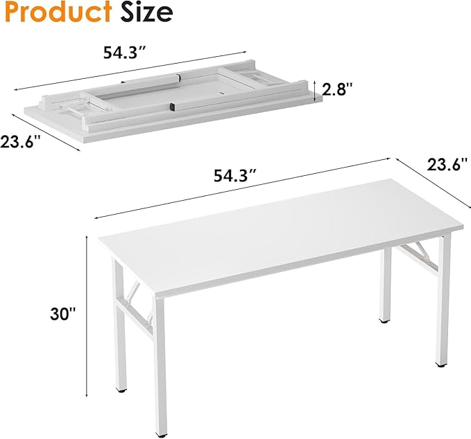 Need Office Computer Desk - 54.3L Sturdy and Heavy Duty Folding Laptop TableWriting Table/Home Office Desk/Sewing TableNo Assembly Required (White &amp White Frame)