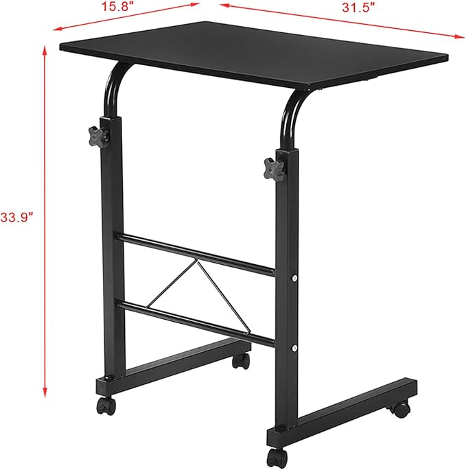 Standing Desk Adjustable Height Mobile Stand Up Desk with Wheels Rolling Desk Removable Laptop Workstation Home Office Desks Chipboard &amp Steel Side Table 31.50 x 18.11 Black