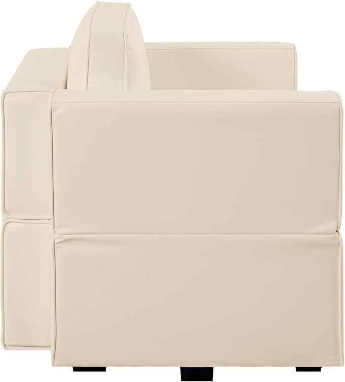Naomi Home Sarah Modular Sectional Arm Accent Chair with Storage Seat Air Leather Armchair Single Sofa Club Chair Beige