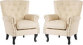 MOJAY PU Leather Accent Chair Set of 2 Modern Armchair Living Room Chair Upholstered Club Chair with Rivet Trim Mid-Century Sofa Chair with Sturdy Wood Legs for Bedroom (Ivory White)