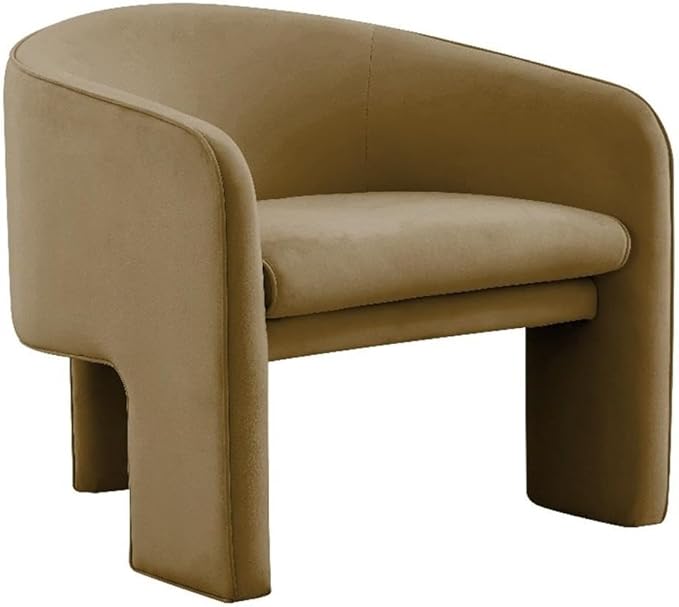 MAKLAINE Modern Velvet Accent Chair Brown Finish 29.9 W x 28.5 D x 28.2 H Kiln-Dried Pine Frame Sculptural Design Upholstered Handmade Chair for Living Room or Bedroom