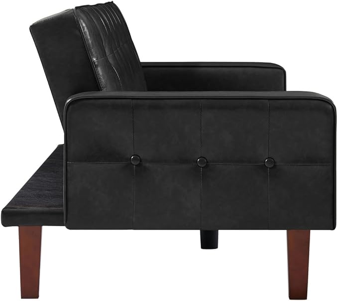 Vegan Leather Sofa Bed Sleeper Couch 74.4 Inch Convertible Loveseat Size for Small Space 3 Seater Chesterfield Button Tufted for Office Apartment Dorm Living Room Black
