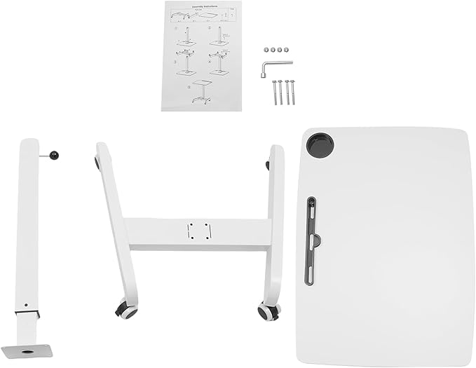 Adjustable Height Mobile Standing Desk with Wheels Pneumatic Lift Rolling Computer Table for Office Home Classroom White Iron Workstation w/Cup Holder &amp Pen Slot