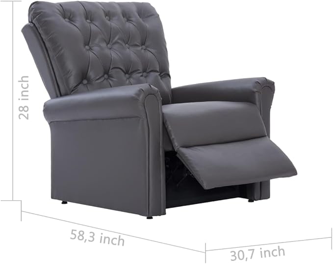 vidaXL Reclining Chair Leather Reclining Chair for Living Room Wingback Recliner Chair with Adjustable Foot and Backrest Gray Faux Leather
