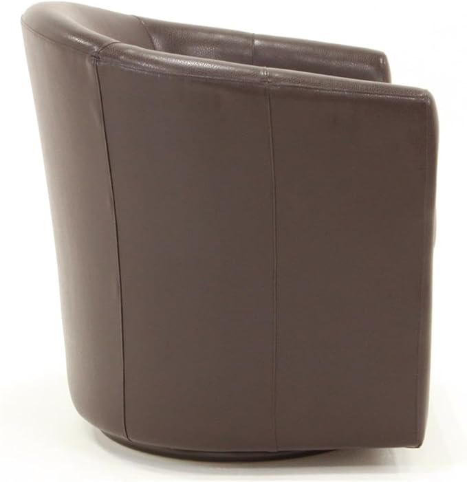 Pemberly Row Swivel Club Chair 30H Faux Leather Upholstered Accent Chair Dark Brown Finish Flared Arms Removable Seat 360-Degree Swivel Base Comfortable Seating for Living Room or Reading Nook