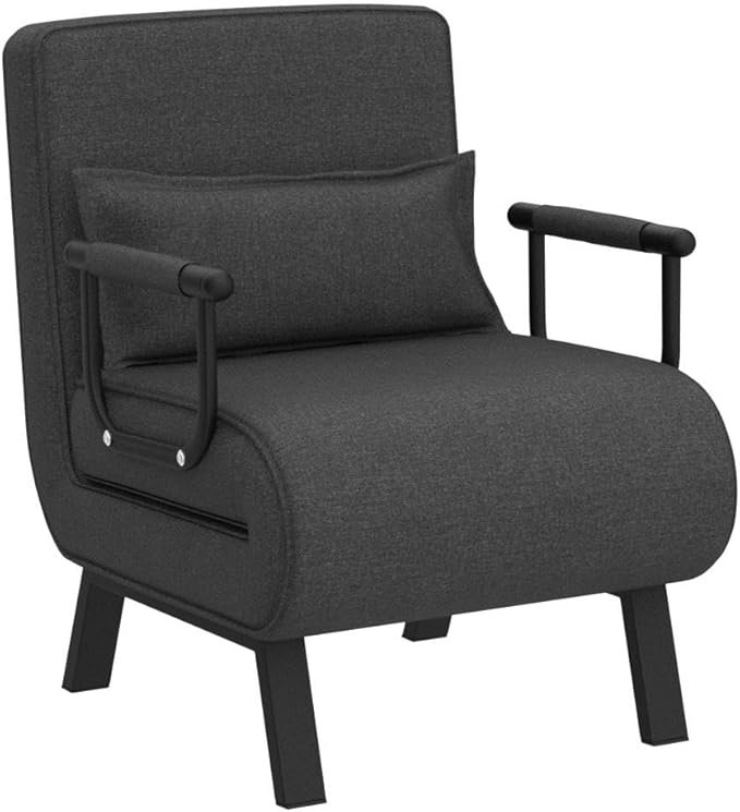 Giantex Convertible Sofa Bed 4-in-1 Sleeper Chair with Pillow Modern Recliner Guest Bed with 6 Positions Adjustable Backrest Metal Legs Linen Fabric Armchairs for Nursery Living Room Office