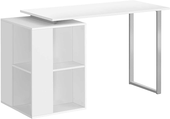Computer Desk Home Office Left Right Set up Storage Shelves 55 l Work Laptop White Laminate Grey Metal Contemporary Modern