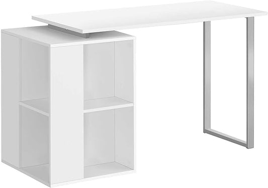 Computer Desk Home Office Left Right Set up Storage Shelves 55 l Work Laptop White Laminate Grey Metal Contemporary Modern