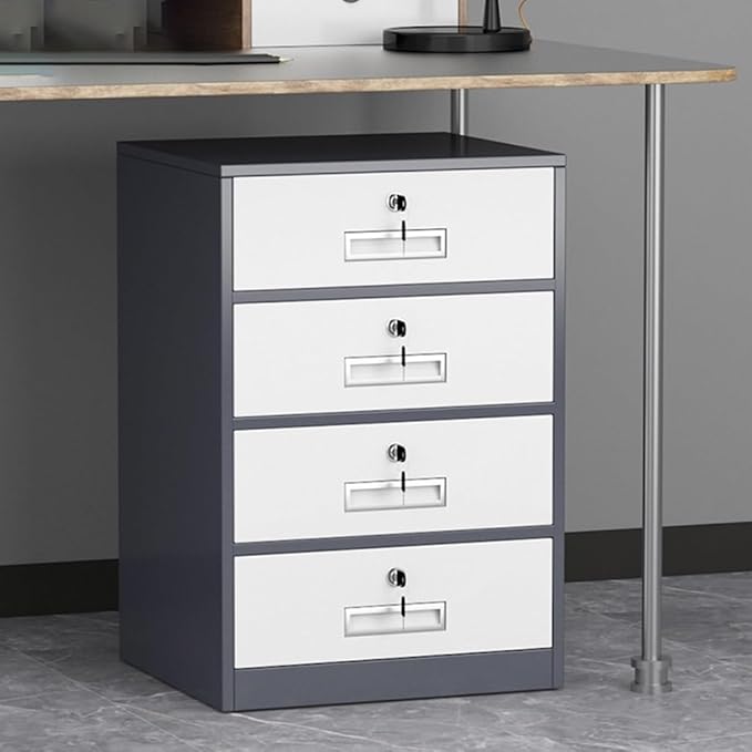 4 Drawer File Cabinet with Lock Metal Vertical File Cabinets with Lock for Home Office Narrow Office Steel Filing Cabinet Under Desk for A4/ Legal/Letter