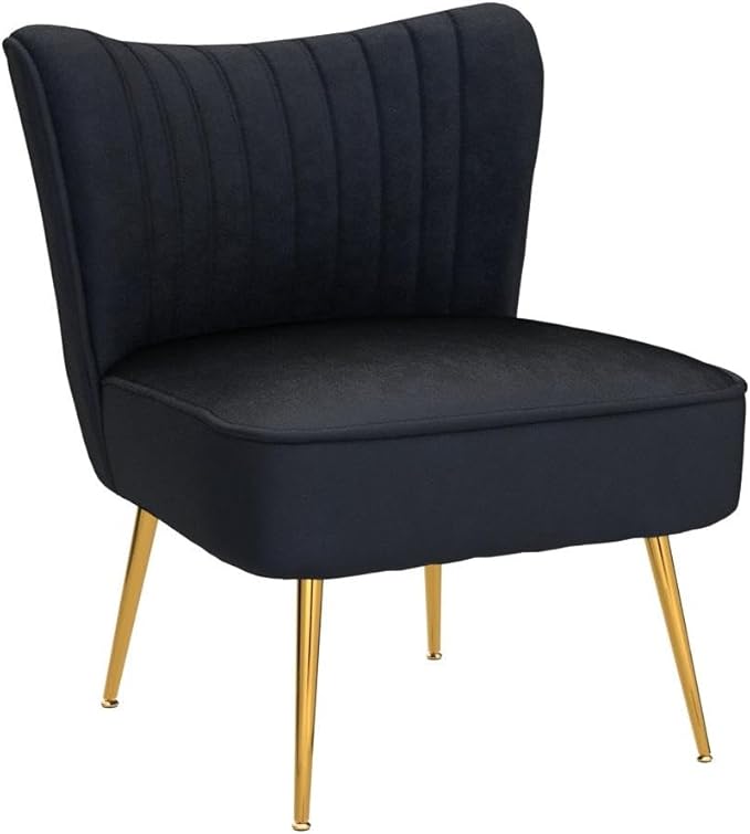 CIMOTA Velvet Black Accent Chairs Set of 2 Modern Armless Slipper Chair Wingback Single Sofa Side Chair Comfy Corner Chair with Golden Legs for Living Room Bedroom