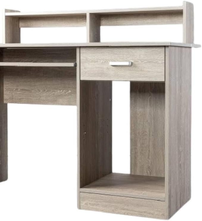 Gray Particleboard Computer Desk with Storage Shelves Modern Office Desk Computer Table Studying Writing Desk Workstation with Bookshelf and Shelf for Home Office  Desk with Side Shelf 110x50x95CM