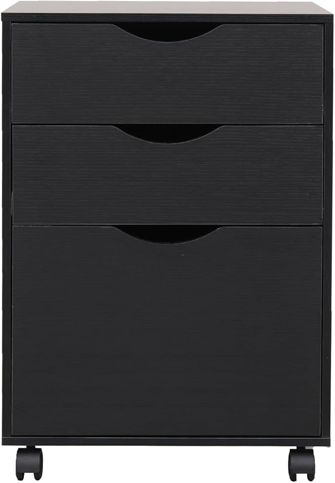QDSSDECO 3 Drawer Mobile File Cabinet Rolling Vertical Filing Cabinet fits A4 Legal Paper and Letter Paper for Home Office Black
