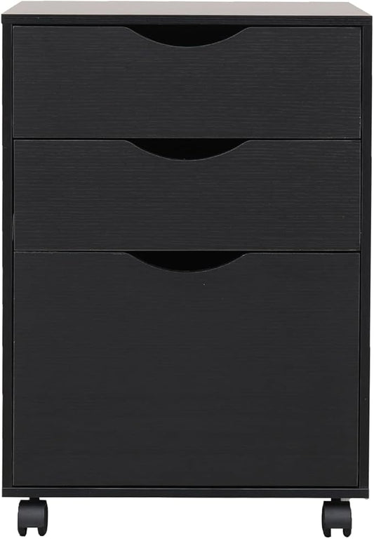 QDSSDECO 3 Drawer Mobile File Cabinet Rolling Vertical Filing Cabinet fits A4 Legal Paper and Letter Paper for Home Office Black