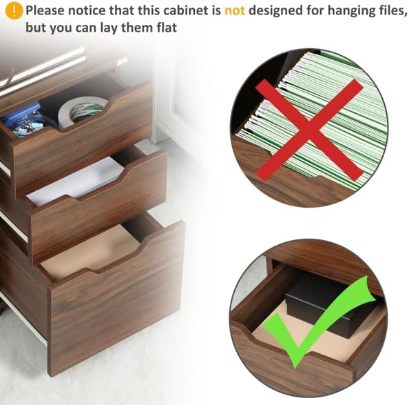 Filing Cabinet Space-Saving Design 15.75 W x 13.5 D x 23.75 H Mobile File CabinetUnder Desk Filing Cabinets for Home Office Organizer Letters/Legal/A4 Black Wood Grain (Brown)