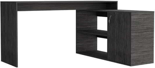 59 Modern L-Shaped Computer Desk with 2 Open Shelves &amp Closed Storages Corner Computer Desk for Home Office/Files/Books/Decor/Corner/Against (Grey)