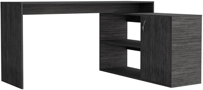 Modern L-Shaped Computer Desk Home Office Desk with Open &amp Closed Storage -Smokey Oak for Study and Home Office