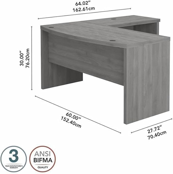 Bush Business Furniture Echo L Shaped Bow Front Office Desk in Modern Gray Modern Computer Table for Home or Professional Workspace