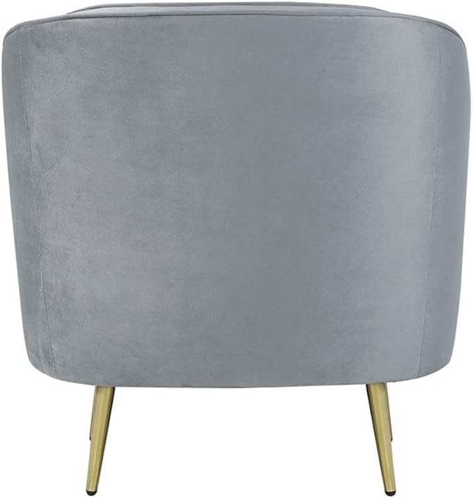 Pemberly Row Contemporary Velvet Upholstered Accent Chair Gray Polyester Fabric with Gold Stainless Steel Legs 33H x 30.5W x 30.5D Mid-Century Glam Bucket Design for Living Room or Home Decor