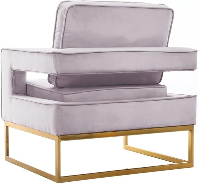 Pemberly Row Modern Pink Velvet Accent Chair 33 W x 29 D x 35 H Gold Stainless Steel Base High-Density Foam Padding Solid Wood Frame Stylish Seating for Living Room or Bedroom