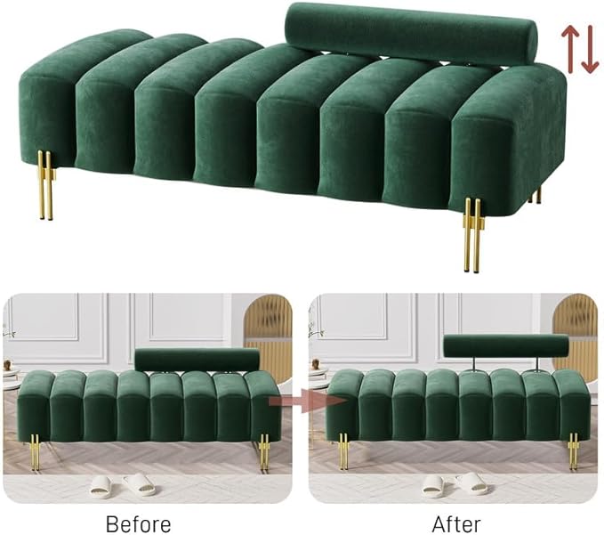 Small Loveseat Sofa Couch 52.2 Modern Velvet Mini Couch for Bedroom with Golden Legs Upholstered Settee Bench with Adjustable Back for Living Room Office Compact Space Emerald Green