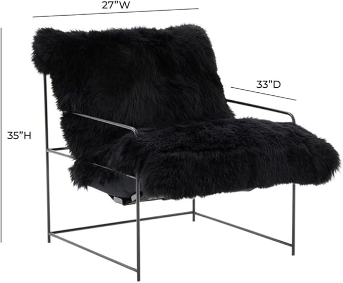 Tov Furniture Kimi Black Genuine Sheepskin Living Room Accent Chair