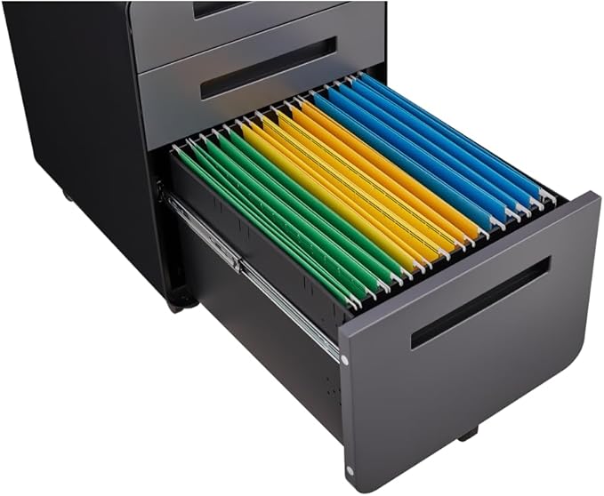 3-Drawer Mobile Filing Cabinet with Lock Legal/Letter Sized Office Storage Suitable for Offices and Study Rooms (Dark Grey)