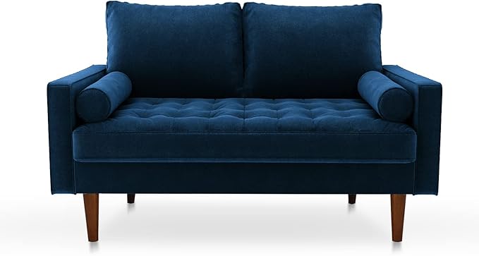 Modern Sofa58 Inch Velvet Couch for Living RoomSpring CushionsEasy Assembly Modern Couches with Throw Pillow for Small Spaces (Space Blue)