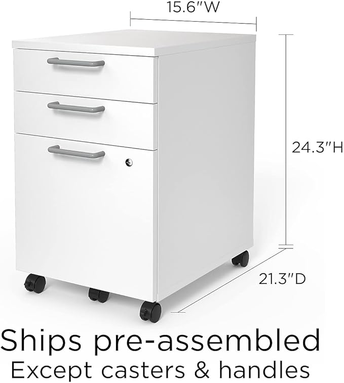 Staples Essentials 3-Drawer Vertical File Cabinet Letter &amp Legal Size Documents Lockable &amp Mobile 21.3 D x 15.6 W x 24.3 H White