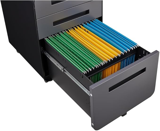 3-Drawer Mobile Filing Cabinet with Lock Metal Filing Cabinet to be Installation Required (Dark Grey)
