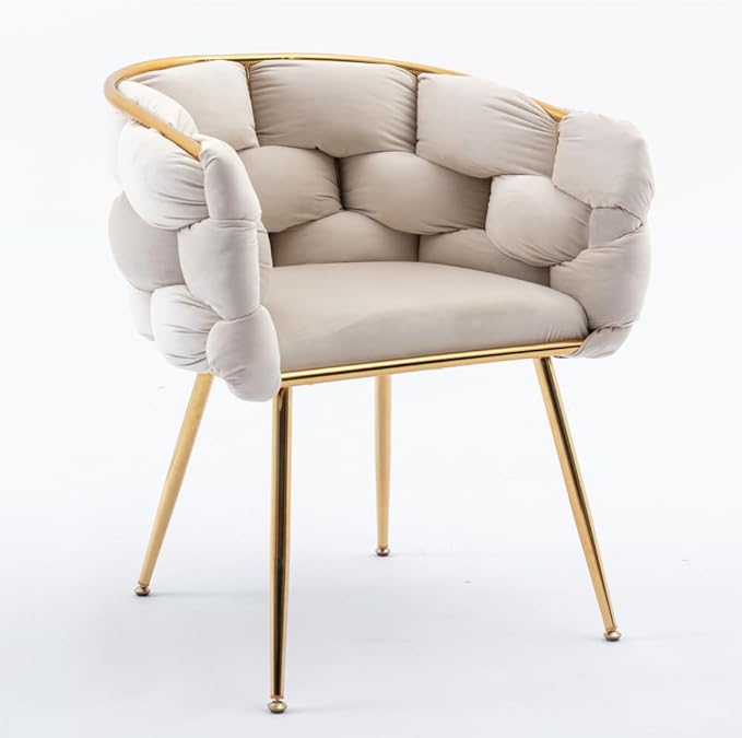 Luxury Modern Simple Leisure Velvet Single Sofa Chair Bedroom Lazy Person Household Dresser Stool Manicure Table Back Chair (Beige + Velvet)