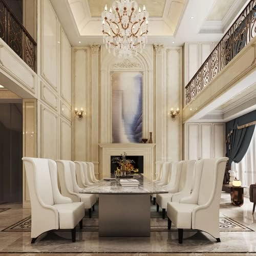 Throne Chair for Living Room Modern High Back Upholstered White Faux Leather Wingback Dining Chairs with Wooden Legs Mysterious Gothic Decor for Home Office Dining Room Table Head Chairs