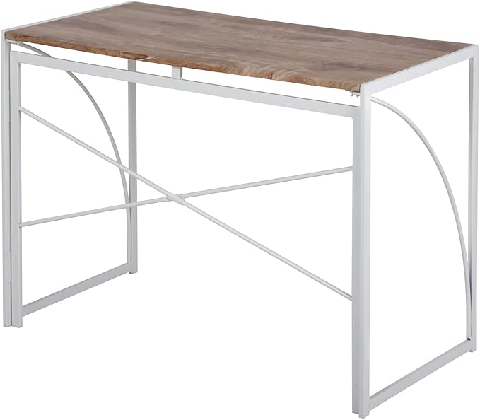 FurnitureR 32'' Folding Desk No Assembly Required Desk 2 Tier Computer Desk for Study Home Office Portable Foldable Laptop Table with Metal Frames/Wood Top Rustic Brown (Oak &amp White 39.4 Inch)