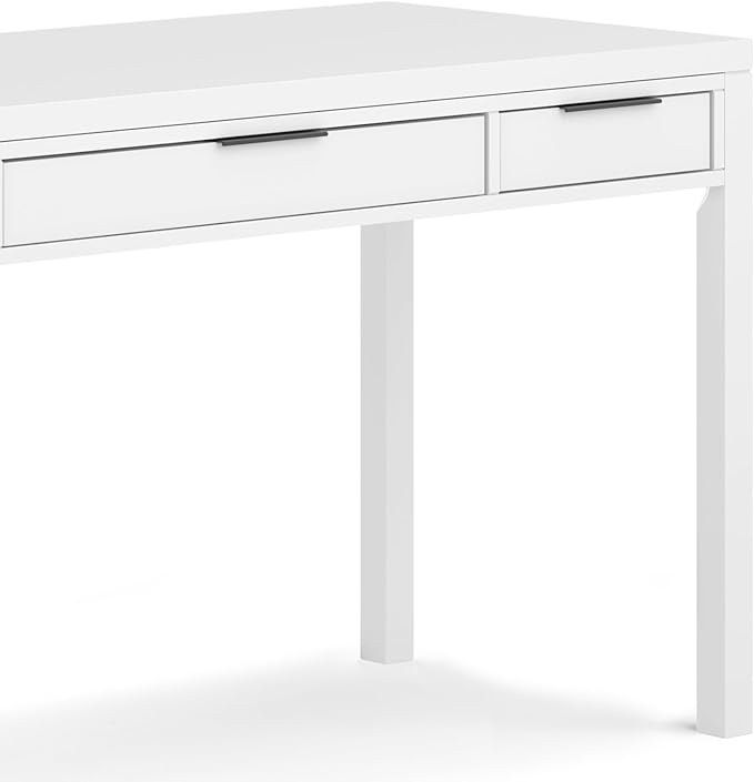 SIMPLIHOME Hollander Desk - 60 Inch Wide Solid Wood Writing Desk in White Contemporary Home Office Computer Table for Workspace or Study with 2 Drawers and Flip-Down Keyboard Tray