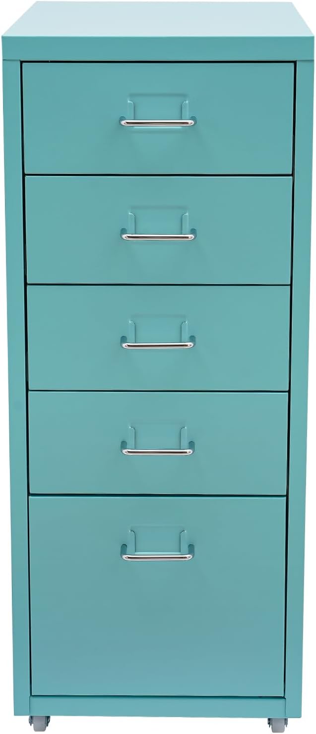 5 Drawer File Storage Cabinet Side Storage Organizer Freestanding Storage Drawer Office Filing Cabinet Stand Rolling Storages Dresser with Wheels11 * 16.1 * 27.1in(Blue)
