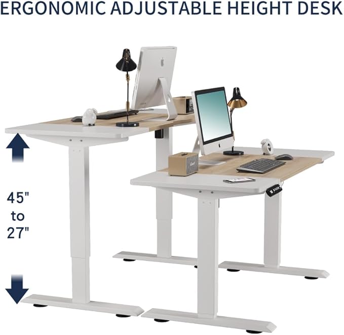 Electric Adjustable Desk Standing Desk Ergonomic Rising Computer Table Gaming Desk for Home and Office Computer Table 55 Lift-Up Desk (Oak Natural Wood + Antique White)
