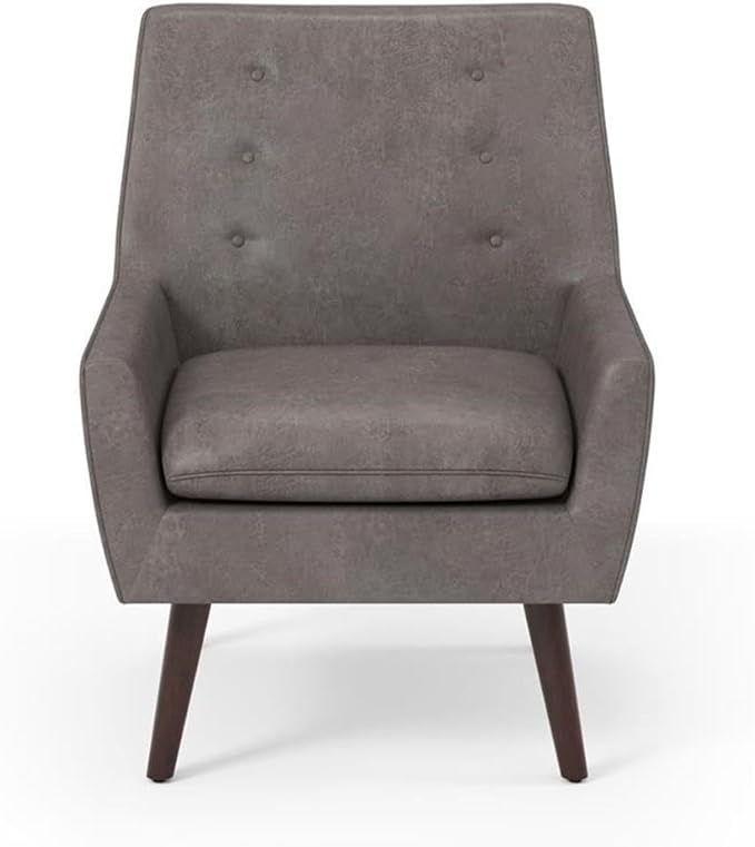 BOWERY HILL Mid-Century Tufted Fabric Accent Chair Dark Brown Finish 28.25 W x 30 D x 35 H Polyester Upholstery Barrel Shape with Tapered Legs Solid Wood Frame Living Room Seating