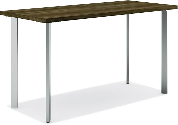 HON Coze Home Office Desks Sturdy Table Computer Desk 42 Walnut Top Silver Base