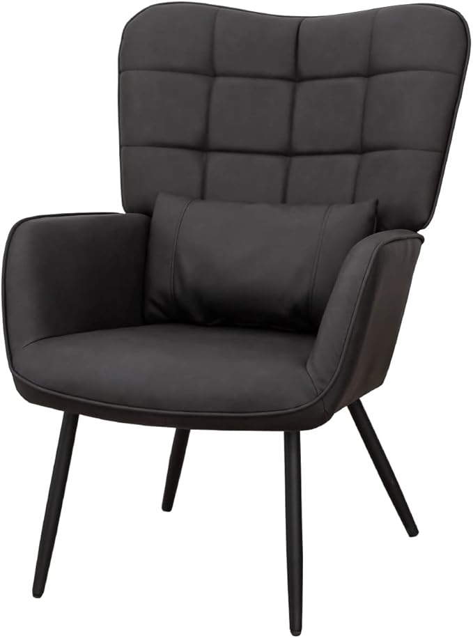 Modern Accent Chair with Soft Padded Bonded Leather High Back Armchair with Metal Legs for Living Room Home Office Bedroom