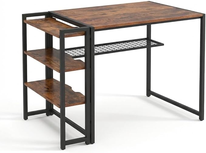 PioneerWorks 35-Inch Home Office DeskFolding Computer Desk with 3 Storage ShelfHome Computer Table Gaming Desk for Bedroom Home Office Dorm Apartmen Study Gaming WritingBrown