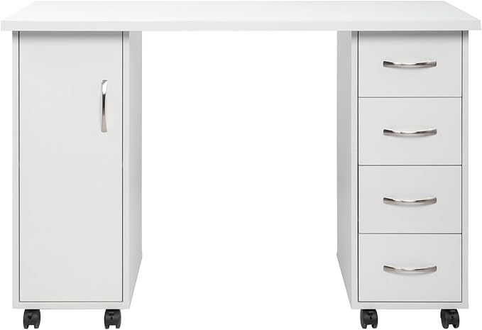 Vasitelan Computer Desk with WheelsHome Office Desk with 4 Drawers &amp Storage Cabinet Laptop Workstation for Home &amp Office SuppliesWhite