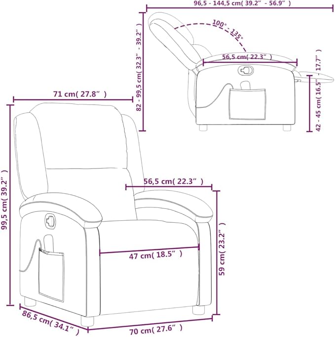 vidaXL Light Gray Velvet Massage Recliner Chair - Manual Reclining Armchair with Vibration Function for Elderly Home Lounge Seating