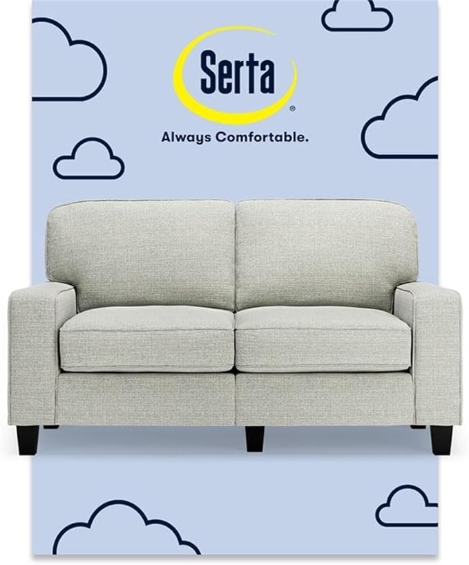 Pemberly Row 61 Track Arm Sofa Loveseat Pebble Gray Removable Covers Anti-Pilling Polyester Upholstery Compact Space-Saving Design Solid Wood Frame Modern Classic for Living Room or Home Office