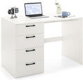 White Desk with Drawers Home Office Desk with 4 Storage Drawers Modern Vanity for Bedroom Teen Writing Study Table Wood Computer Workstation for Study Room 43.5×23.5×30 (L×W×H)