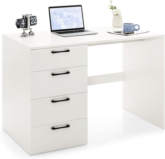 White Desk with Drawers Home Office Desk with 4 Storage Drawers Modern Vanity for Bedroom Teen Writing Study Table Wood Computer Workstation for Study Room 43.5×23.5×30 (L×W×H)