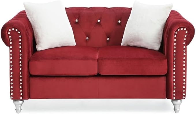 Glory Furniture Raisa Velvet Loveseat in Burgundy
