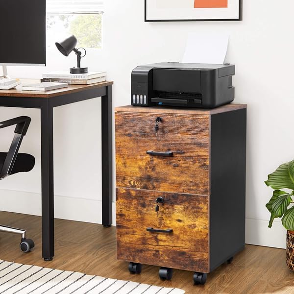 Brown 2 Drawer Mobile File Cabinet Rolling Document Storage for Home or Professional Office 15.7 L x 15.7 W x 26 H Under Desk Filing Cabinet Rolling Printer Stand with Wheels